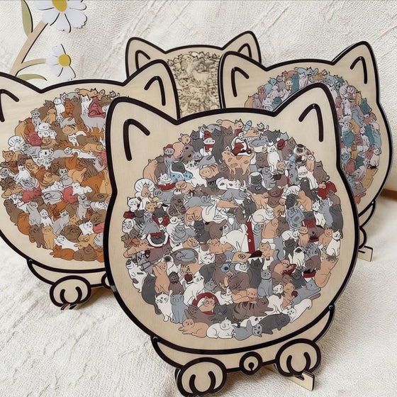 Träpussel i Kattform