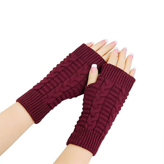 Vinter halvfingerstickade värmehandskar