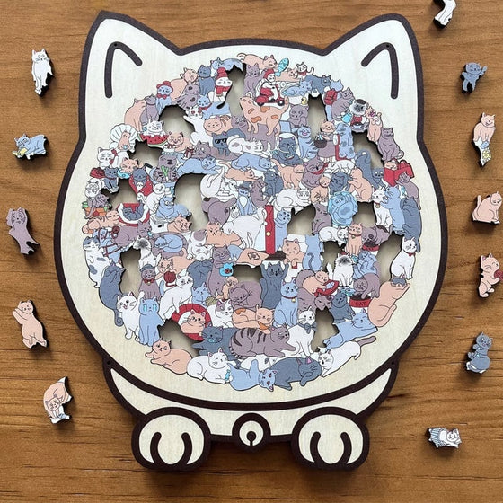 Träpussel i Kattform