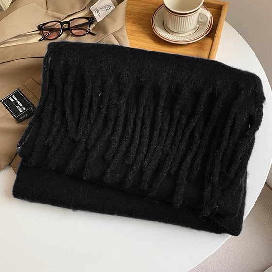 Damens enfärgade grova halsduk med tofsar