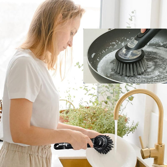 Långskaftad grytdiskborste med vätskepåfyllning