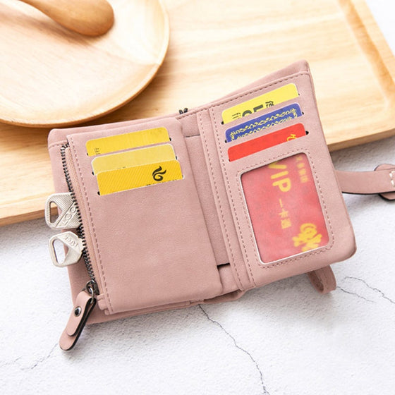Enfärgad, Vikbar Kort Plånbok Med Myntfack