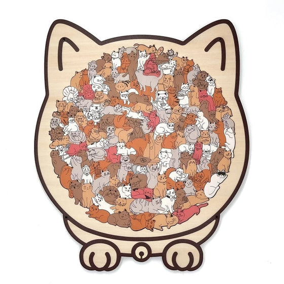 Träpussel i Kattform