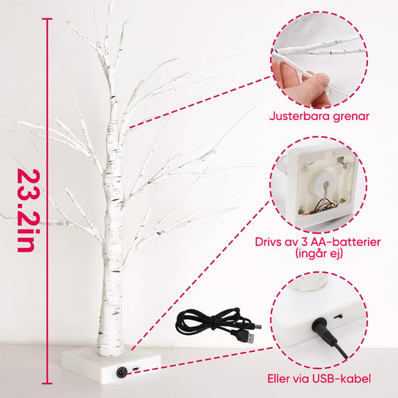 LED-Bordslampa I Björk Med 18 Hjärtdekorationer