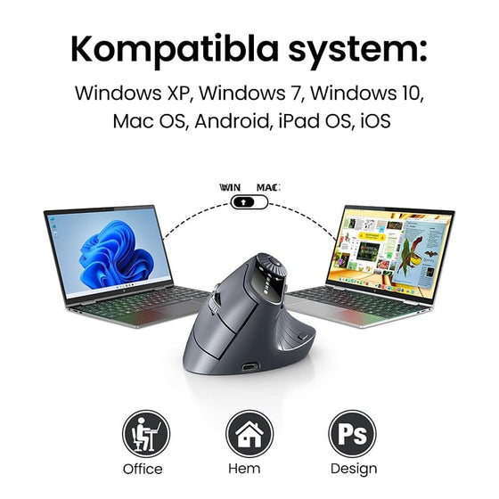 Ergonomisk trådlös mus med trippelanslutning