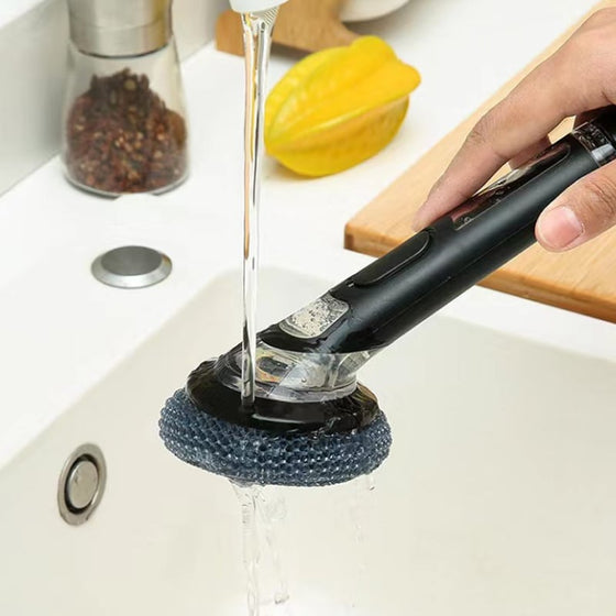 Långskaftad grytdiskborste med vätskepåfyllning