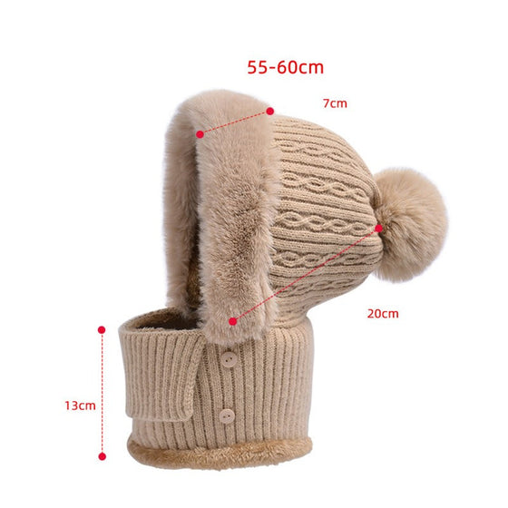 Allt-i-ett stickad mössa och halsduk