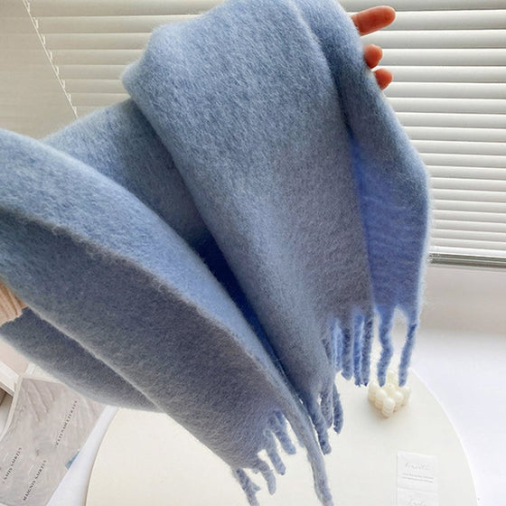 Damens enfärgade grova halsduk med tofsar