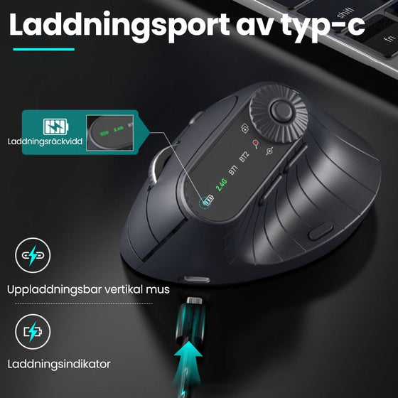 Ergonomisk trådlös mus med trippelanslutning
