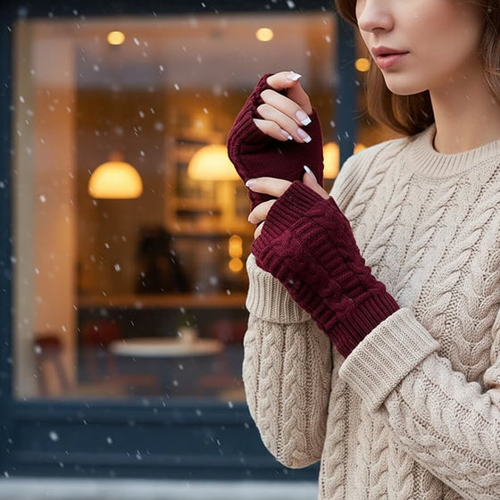 Vinter halvfingerstickade värmehandskar