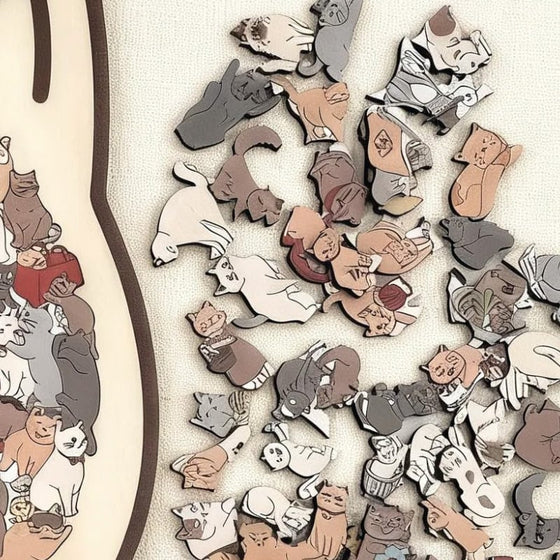 Träpussel i Kattform