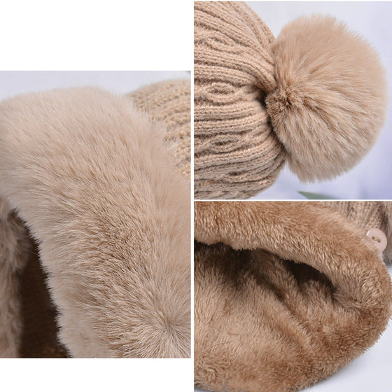 Allt-i-ett stickad mössa och halsduk