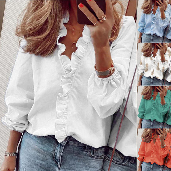 Elegant volang vit långärmad skjorta