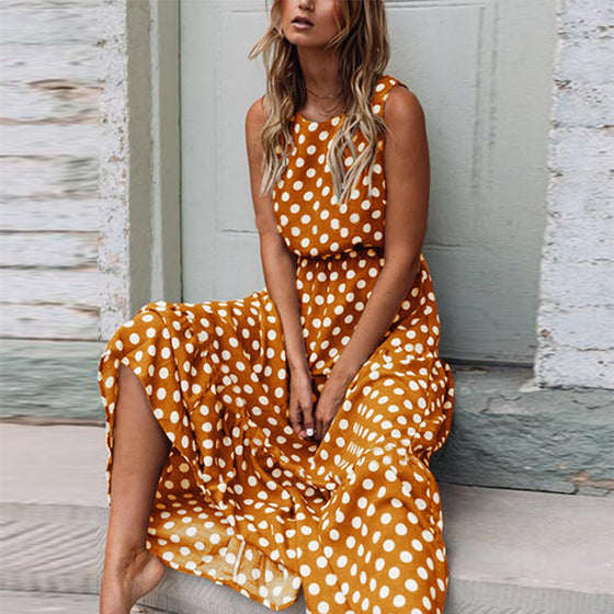 Ärmlös crewneck-klänning med pricktryck