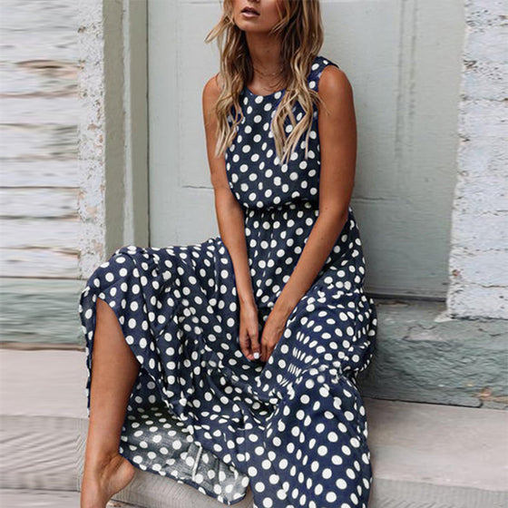 Ärmlös crewneck-klänning med pricktryck