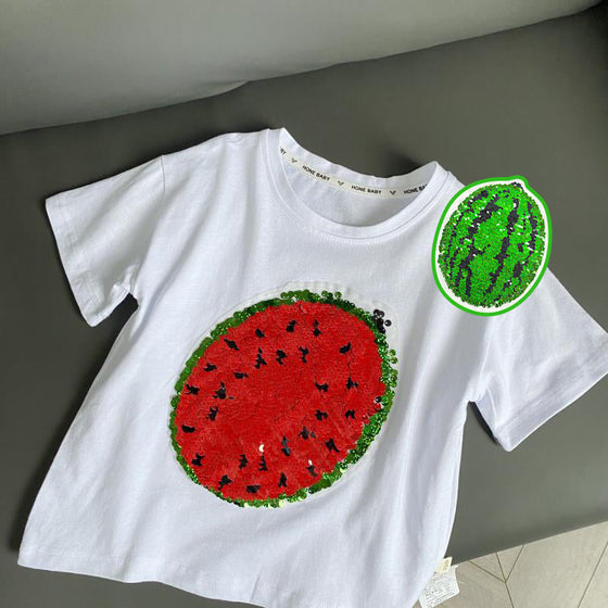 2022 ny vattenmelon t-shirt med föränderliga paljetter