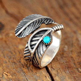 Boho fjäder turkos justerbar ring