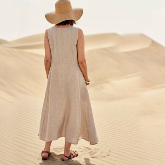 Casual enfärgad ärmlös bomullsklänning
