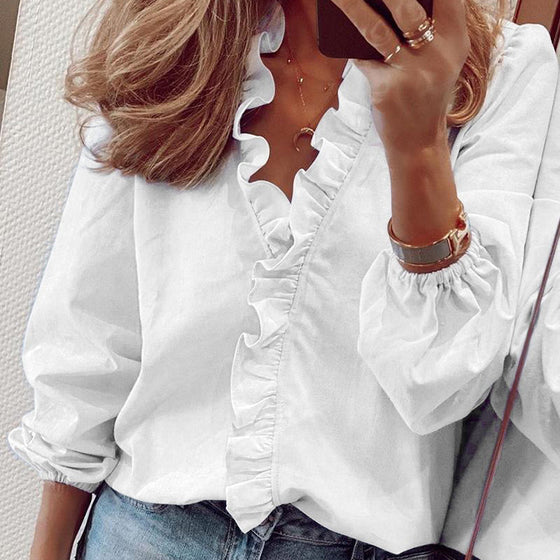Elegant volang vit långärmad skjorta