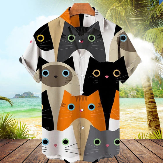 Kortärmad skjorta med katttryck