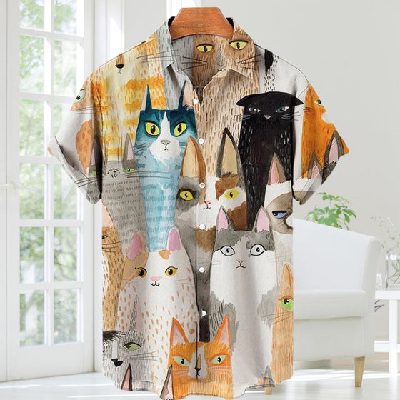 Kortärmad skjorta med katttryck