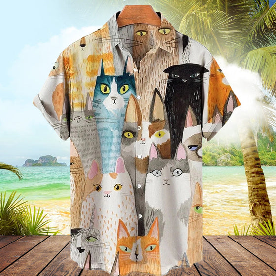 Kortärmad skjorta med katttryck