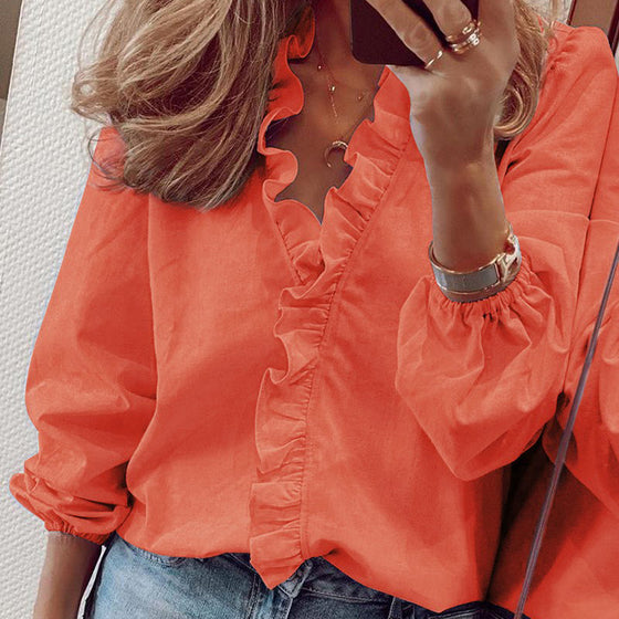 Elegant volang vit långärmad skjorta