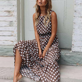 Ärmlös crewneck-klänning med pricktryck