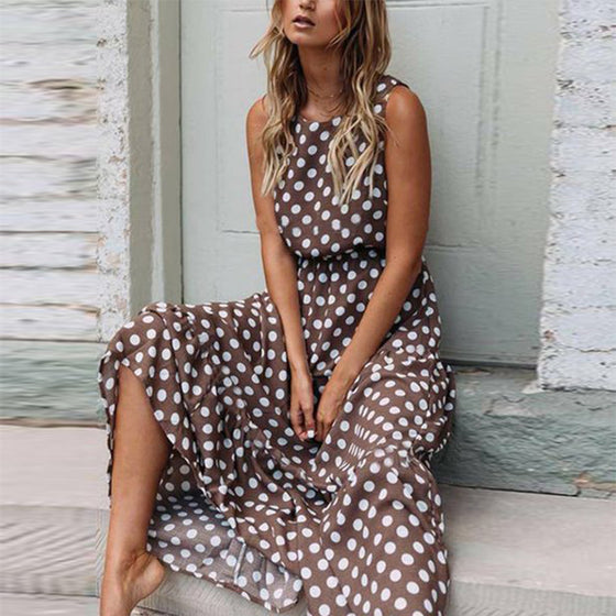 Ärmlös crewneck-klänning med pricktryck