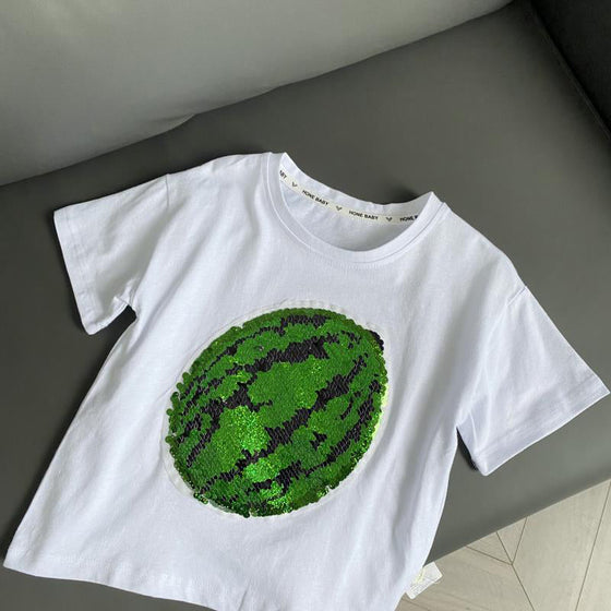 2022 ny vattenmelon t-shirt med föränderliga paljetter
