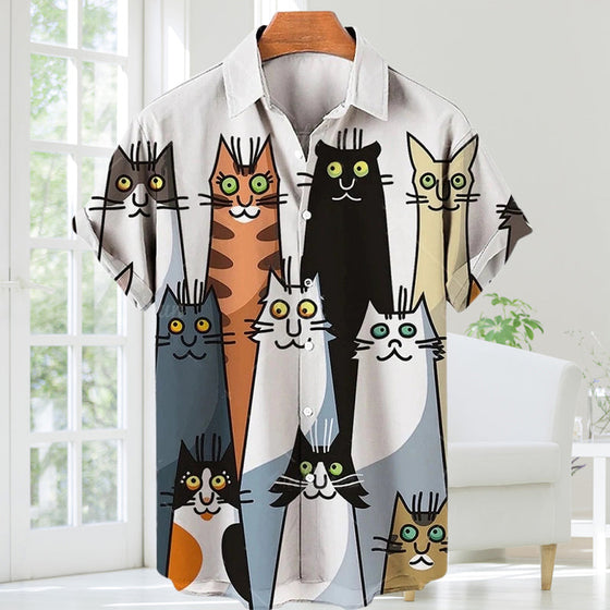 Kortärmad skjorta med katttryck