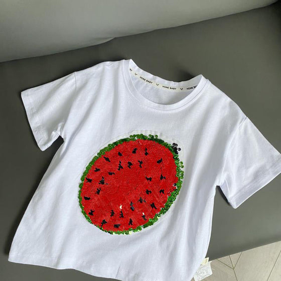 2022 ny vattenmelon t-shirt med föränderliga paljetter