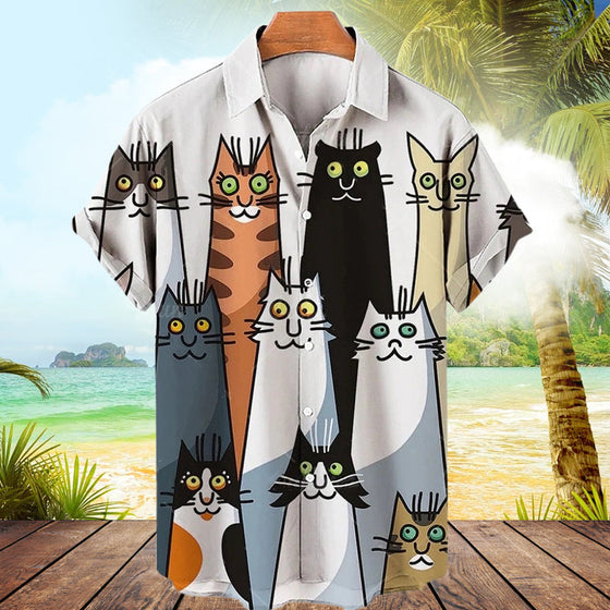 Kortärmad skjorta med katttryck