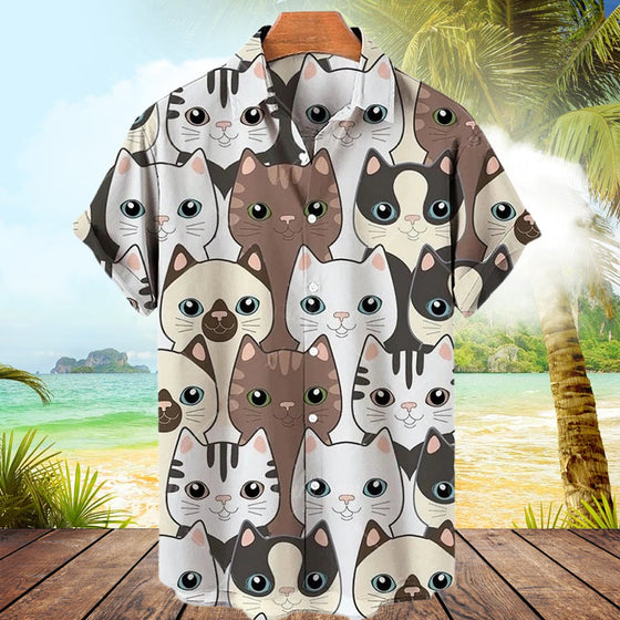 Kortärmad skjorta med katttryck