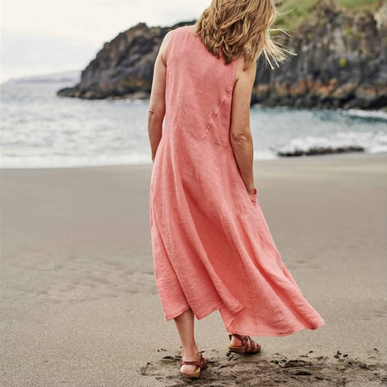 Casual enfärgad ärmlös bomullsklänning