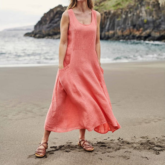 Casual enfärgad ärmlös bomullsklänning