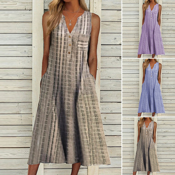 V-ringad ärmlös klänning