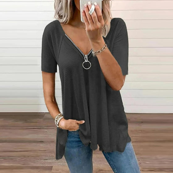 Lös T-shirt med V-dragkedja