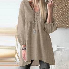 V-ringad blusklänning i bomull