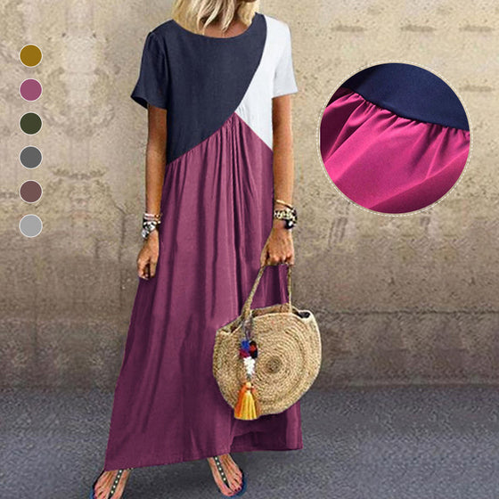 Kortärmad Color Block Maxiklänning