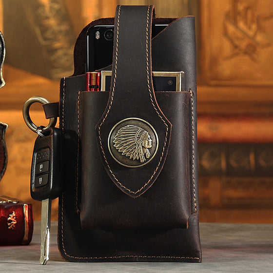 Multifunktionellt telefonfodral i läder