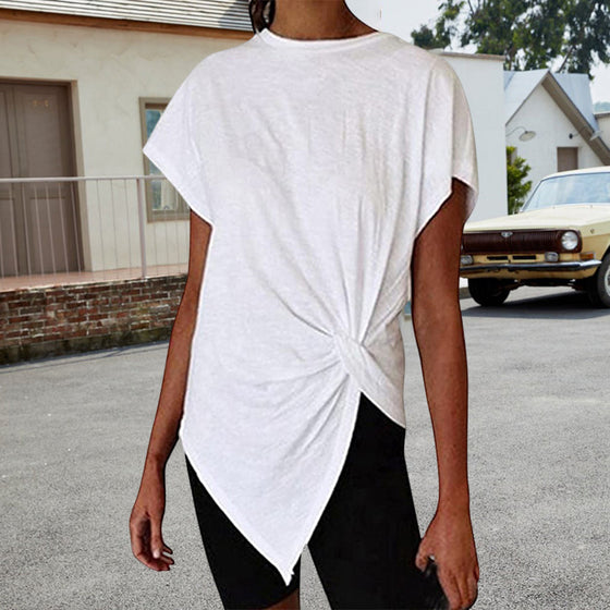 Damtröja med rund hals, knuten blus T-shirt