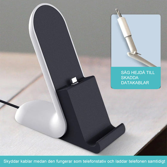 Telefonställ med plats för laddningskabel