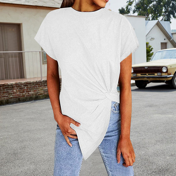 Damtröja med rund hals, knuten blus T-shirt