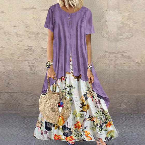 Blommig maxiklänning med rund hals