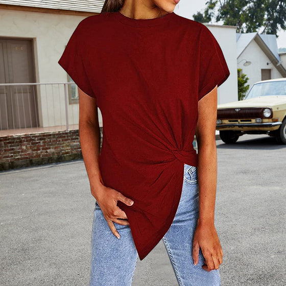 Damtröja med rund hals, knuten blus T-shirt