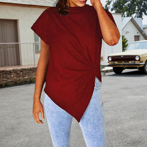 Damtröja med rund hals, knuten blus T-shirt