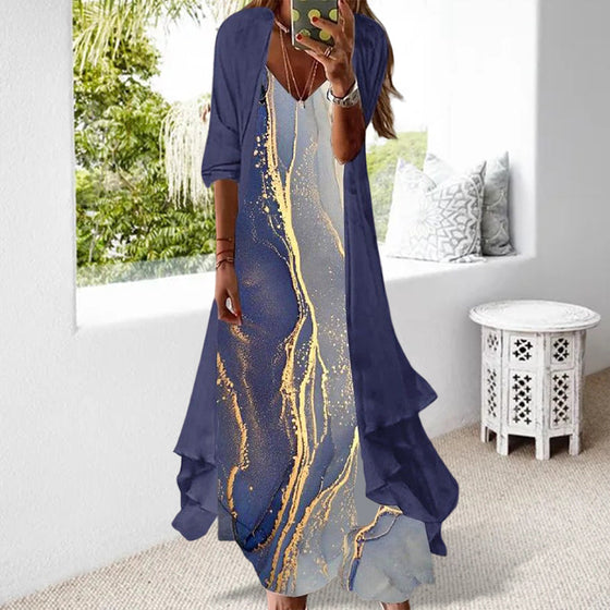 Lös tvådelad klänning med tryck