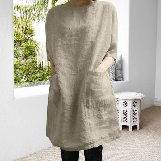 Klänning i bomull och linne