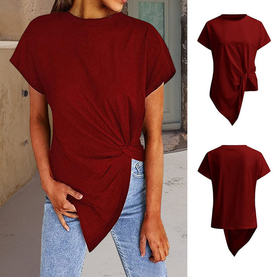 Damtröja med rund hals, knuten blus T-shirt